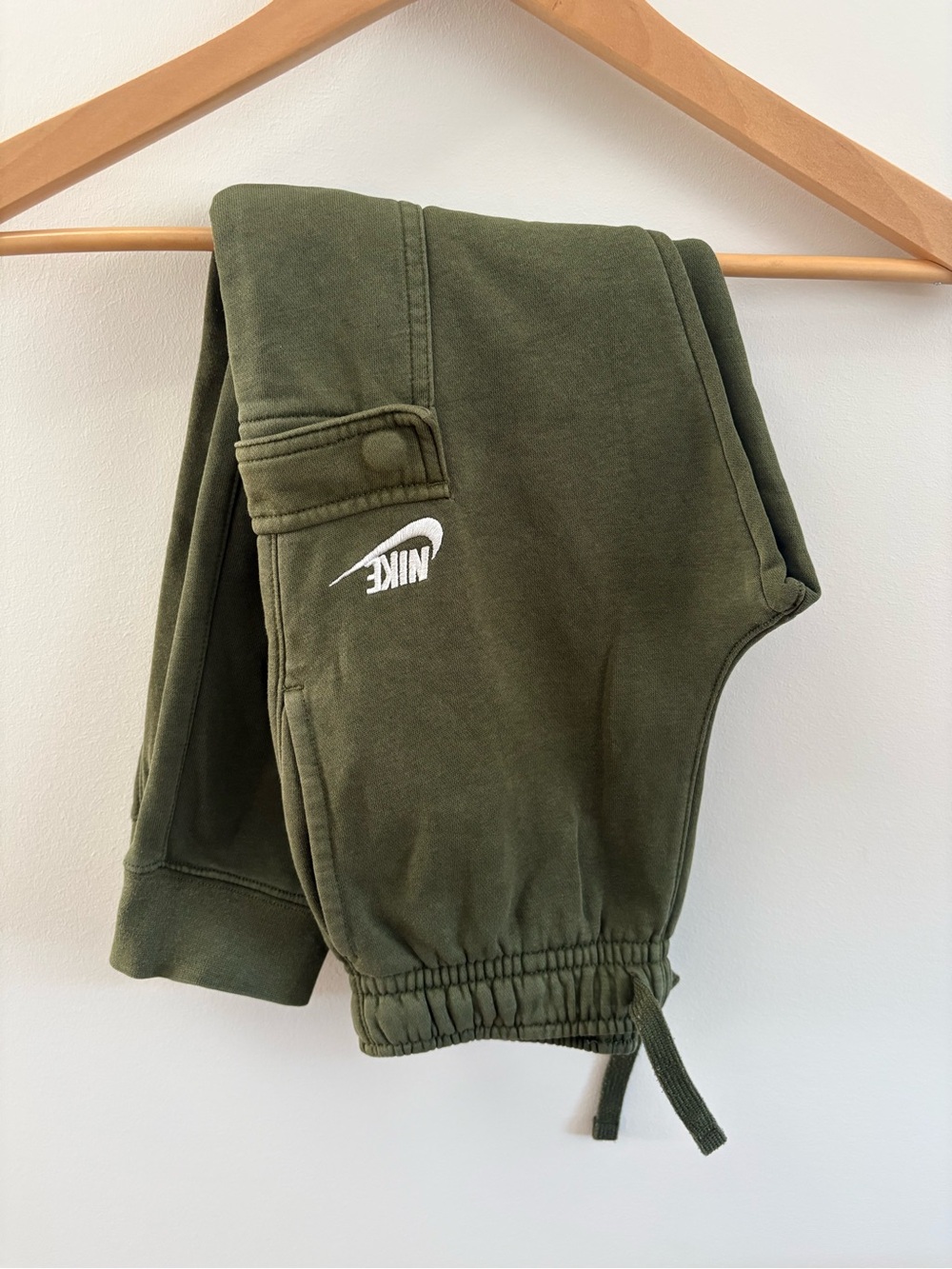 Nike Kids Olive Fleece Joggers with White Logo